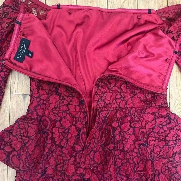 Laundry by Shelli Segal Women's Red Lace Off-the-shoulder Peplum Dress Size 4 - Picture 10 of 16